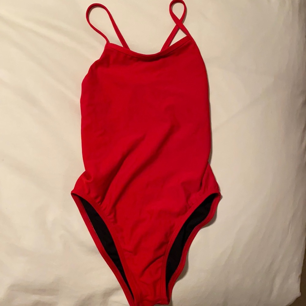 Jolyn: red perry fixed back one piece suit size 30